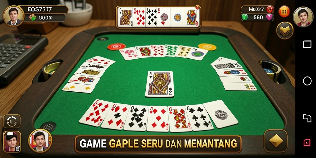 Screenshot menampilkan gameplay menarik EOS77 dari permainan Gaple.